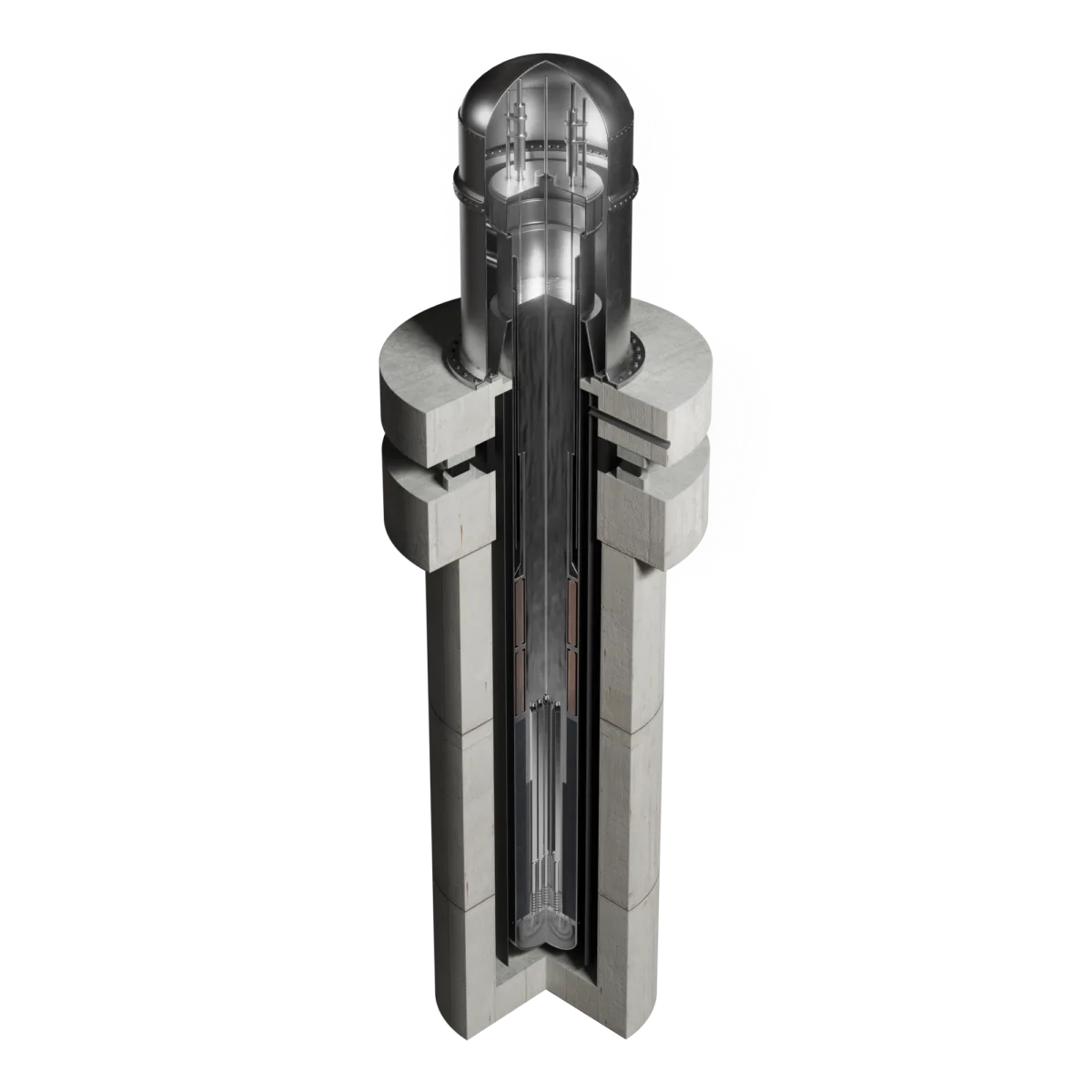 A tall skinny nuclear reactor animation image