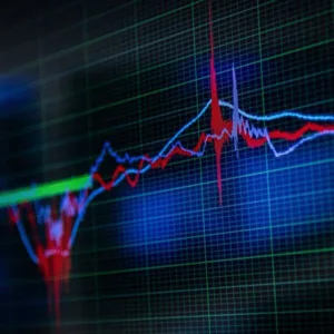 A waveform showing squiggly lines of data on a monitor close up