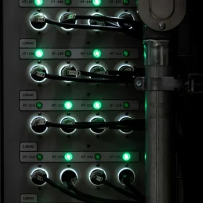 Green lights lit up on a console